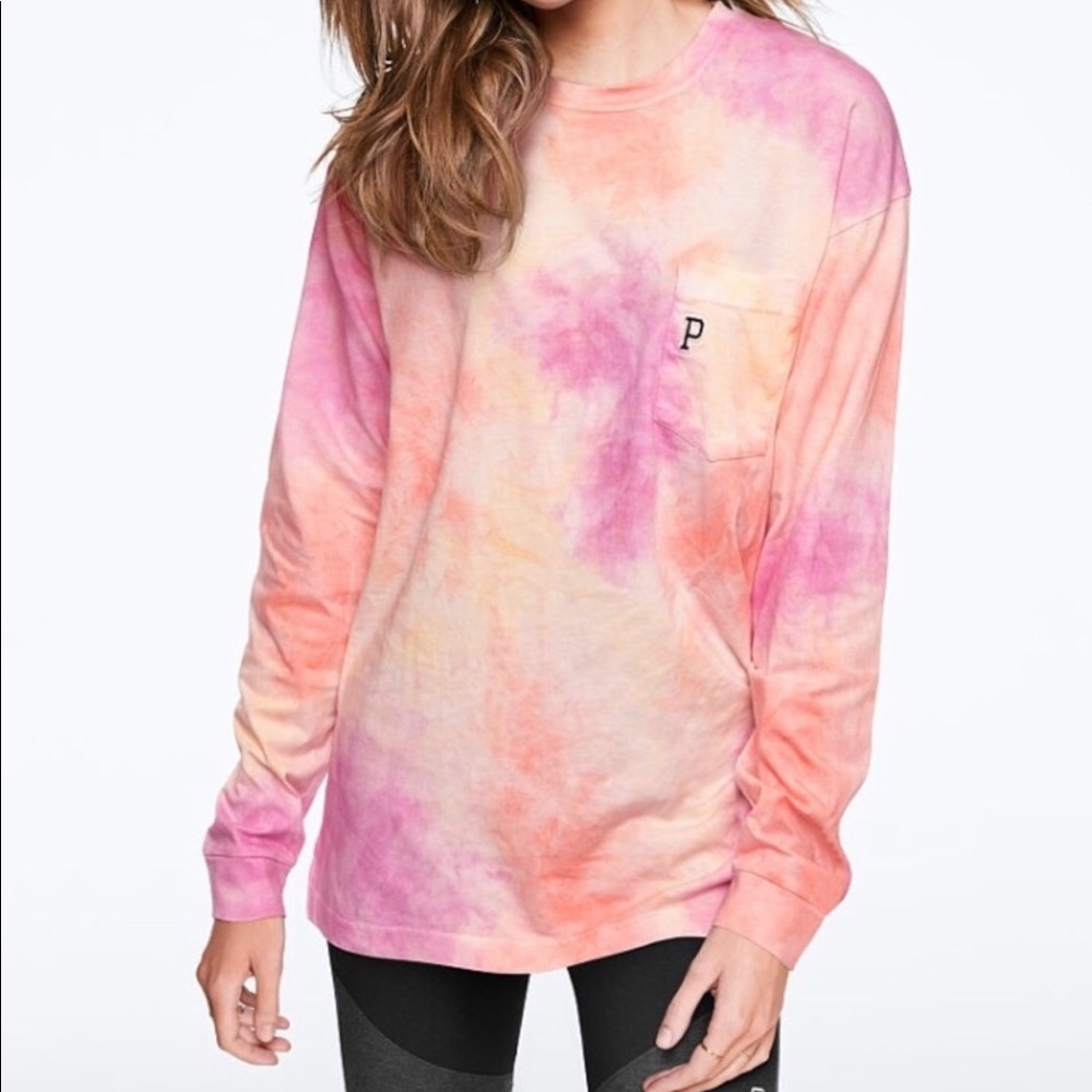 Victoria secret pink tie dye campus tee medium nip